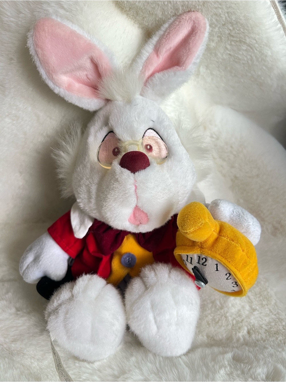 Disney Store White Rabbit Alice Wonderland Plush Clock 14” Vintage Rare